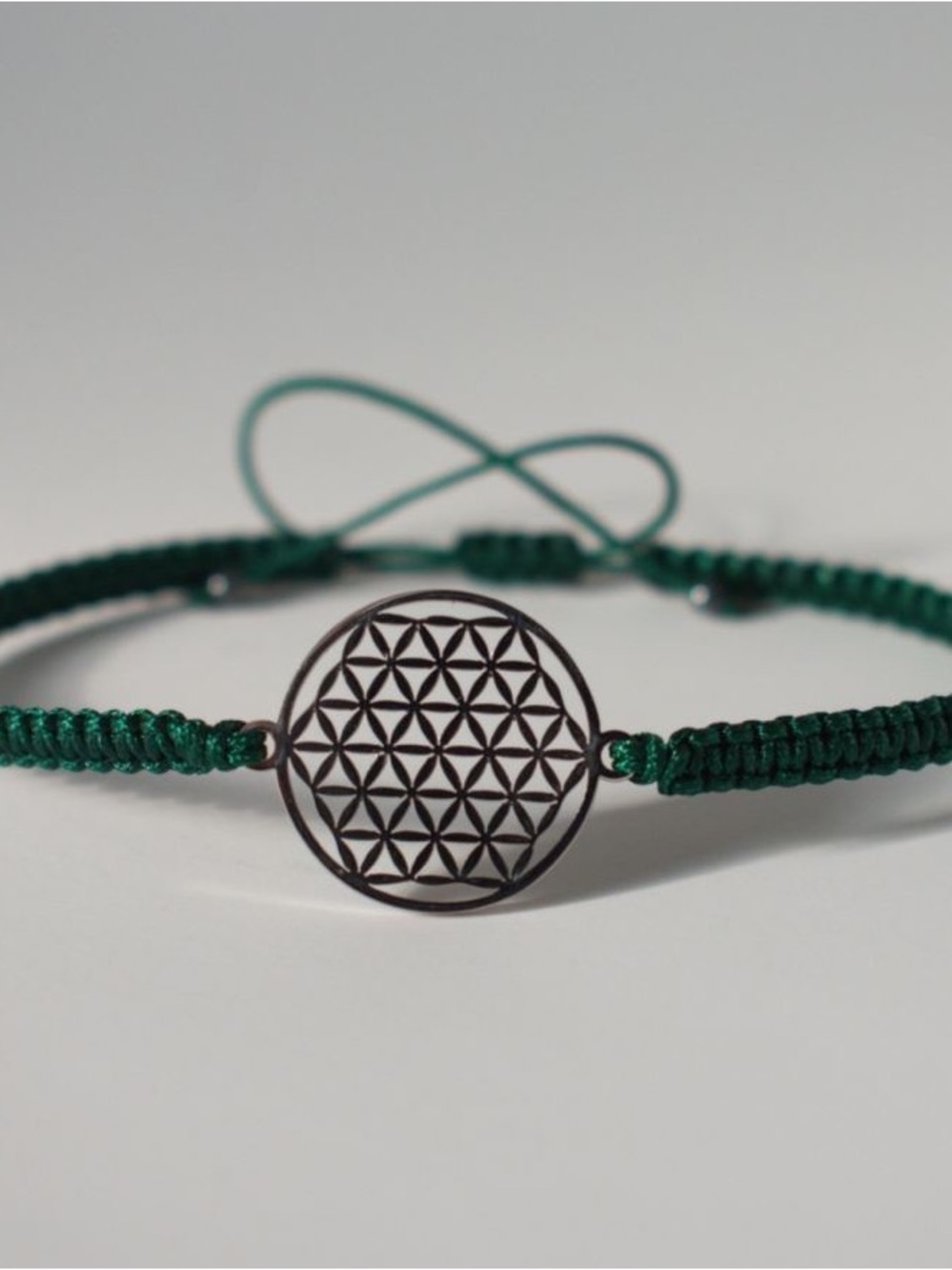 Green Macramé Bracelet with Flower of Life Pendant